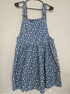 Allegra K Blue Star-Print Denim-Look Pinafore